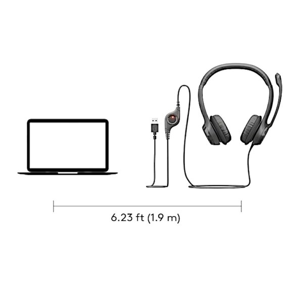 Logitech H390 USB Headset Over-Ear Comfort w/ Noise-Canceling Mic for PC/Laptop - Picture 4 of 6